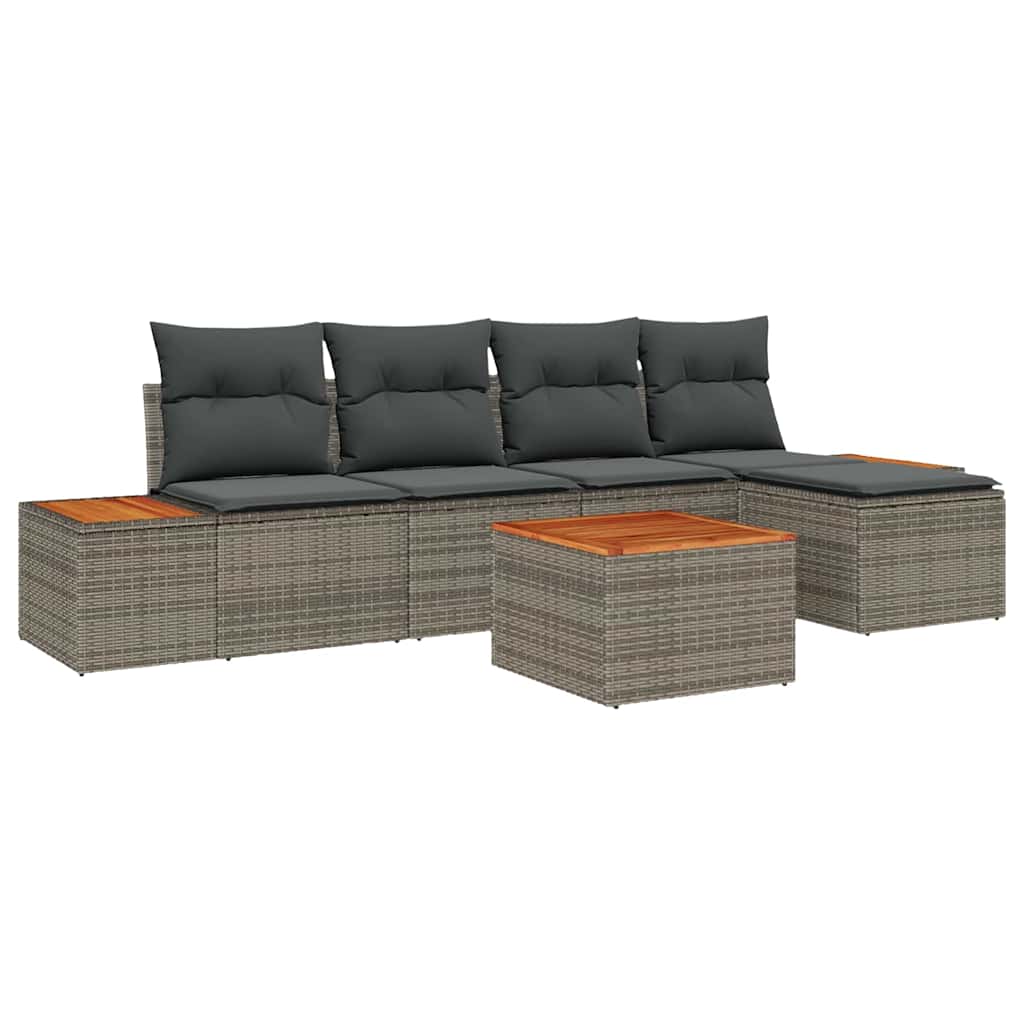 Set Divano da Giardino 6 pz 5-Numero di posti Grigio Polyrattan