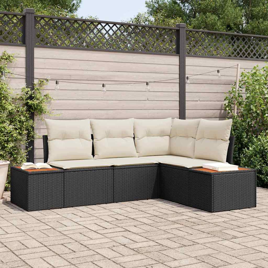 Set Divano da Giardino 4 pz 4-Numero di posti Nero e Crema