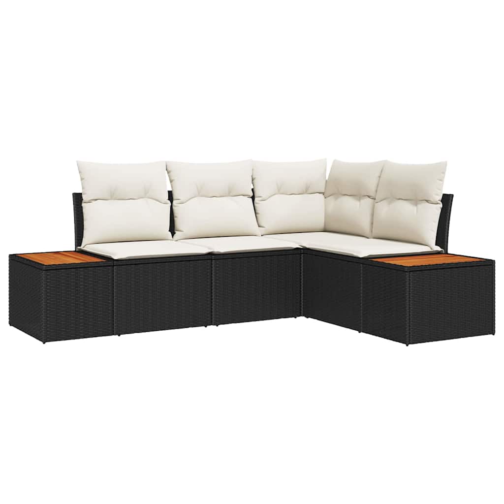 Set Divano da Giardino 4 pz 4-Numero di posti Nero e Crema