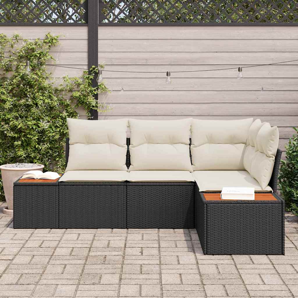 Set Divano da Giardino 4 pz 4-Numero di posti Nero e Crema