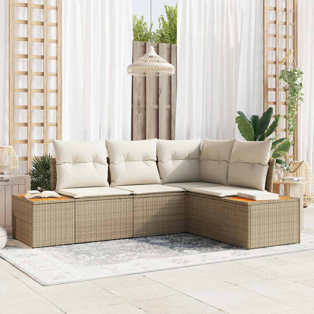 Set Divano da Giardino 4 pz 4-Numero di posti Beige e Crema