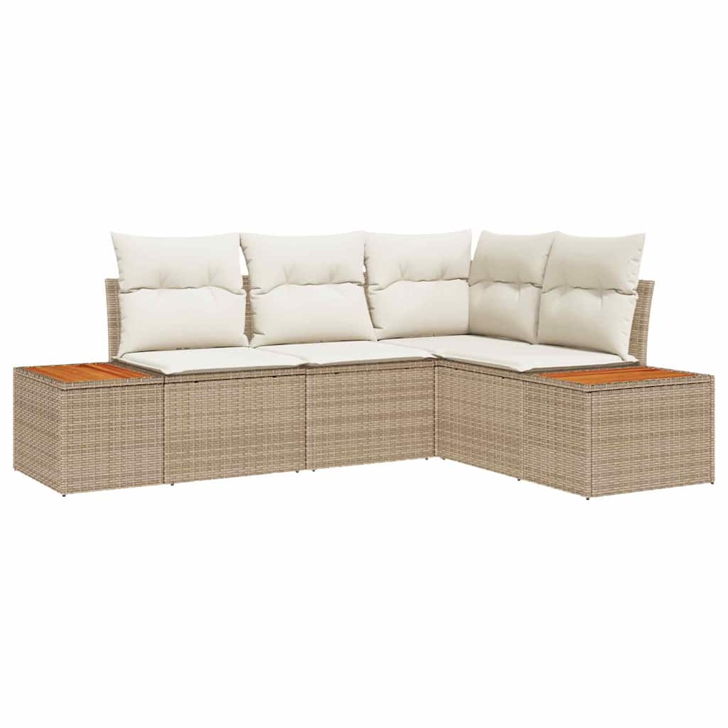 Set Divano da Giardino 4 pz 4-Numero di posti Beige e Crema
