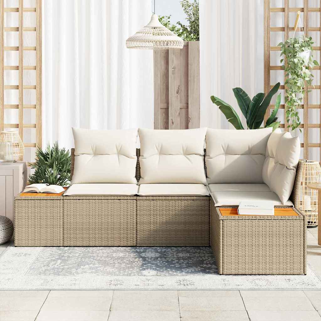 Set Divano da Giardino 4 pz 4-Numero di posti Beige e Crema