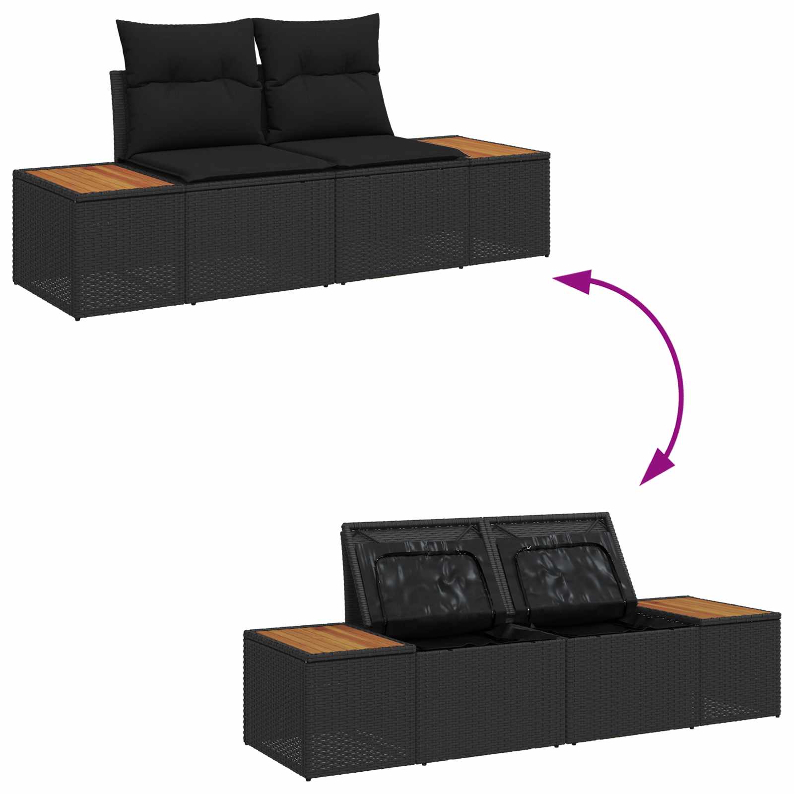Set Divano da Giardino 4 pz 4-Numero di posti Nero Polyrattan