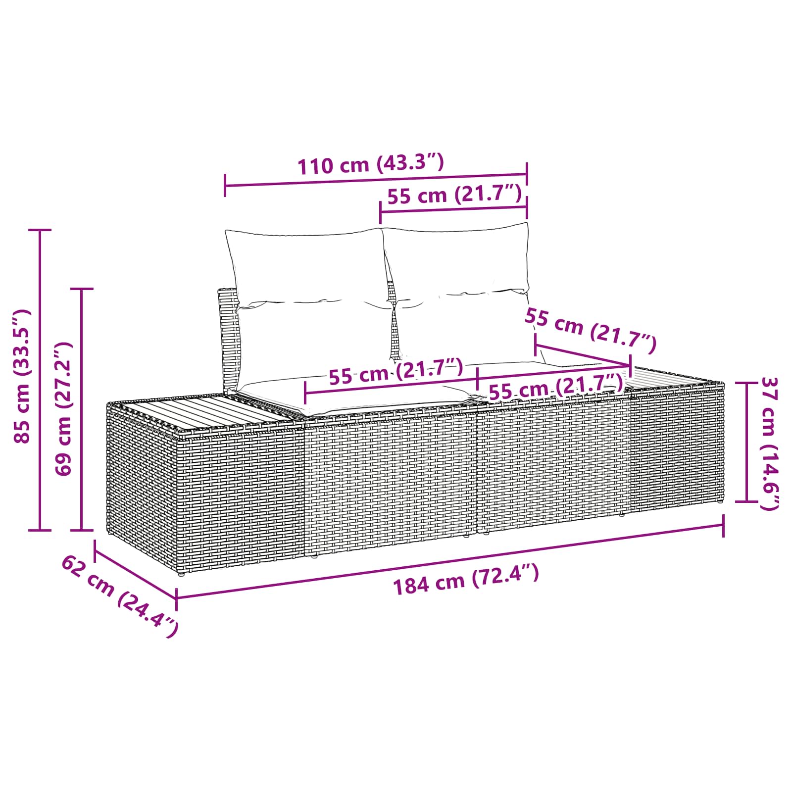 Set Divano da Giardino 4 pz 4-Numero di posti Nero Polyrattan
