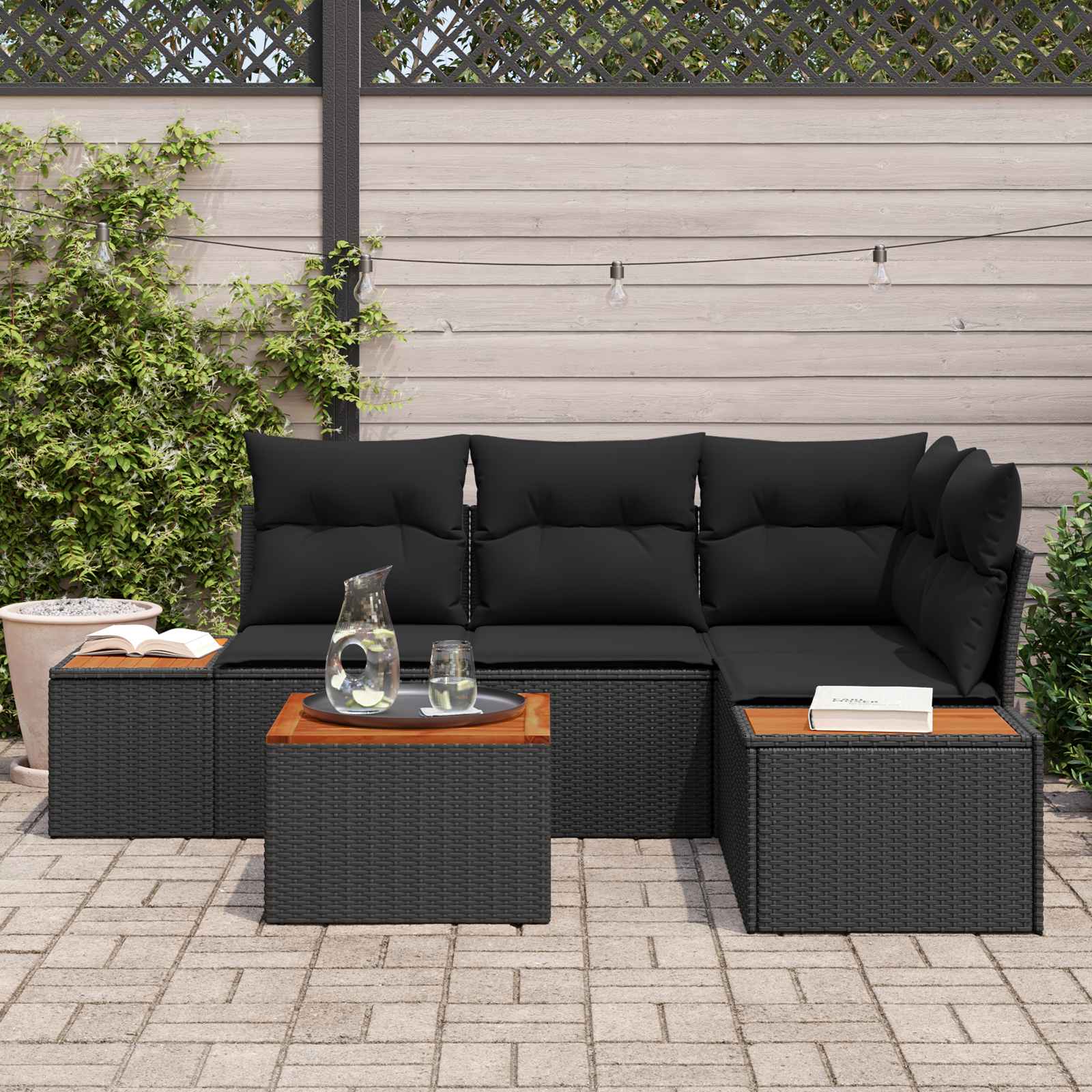 Set Divano da Giardino 4 pz 4-Numero di posti Nero Polyrattan