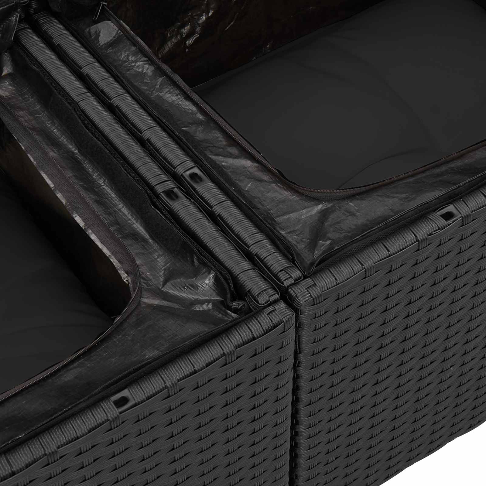 Set Divano da Giardino 4 pz 4-Numero di posti Nero Polyrattan
