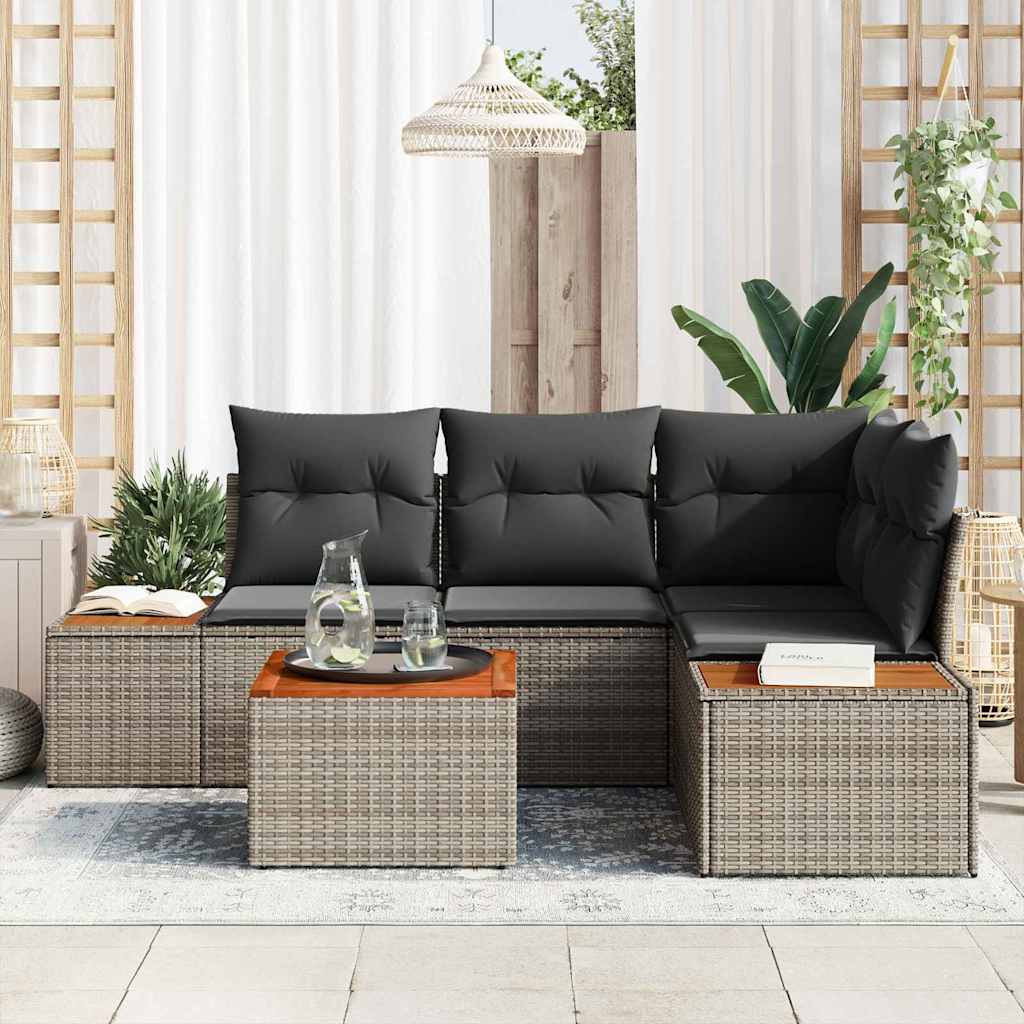Set Divano da Giardino 4 pz 4-Numero di posti Grigio Polyrattan