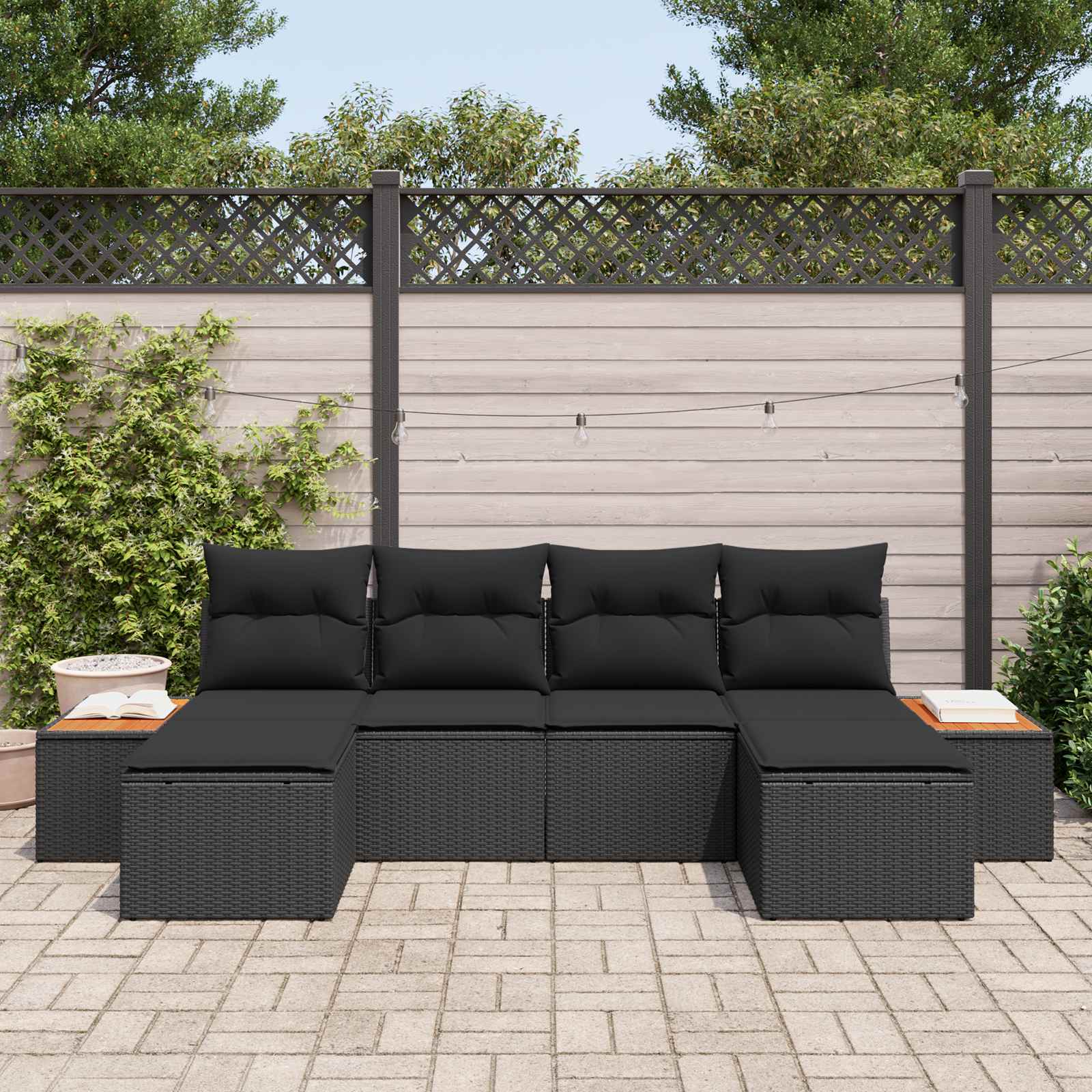 Set Divano da Giardino 6 pz Nero Rattan in Polipropilene
