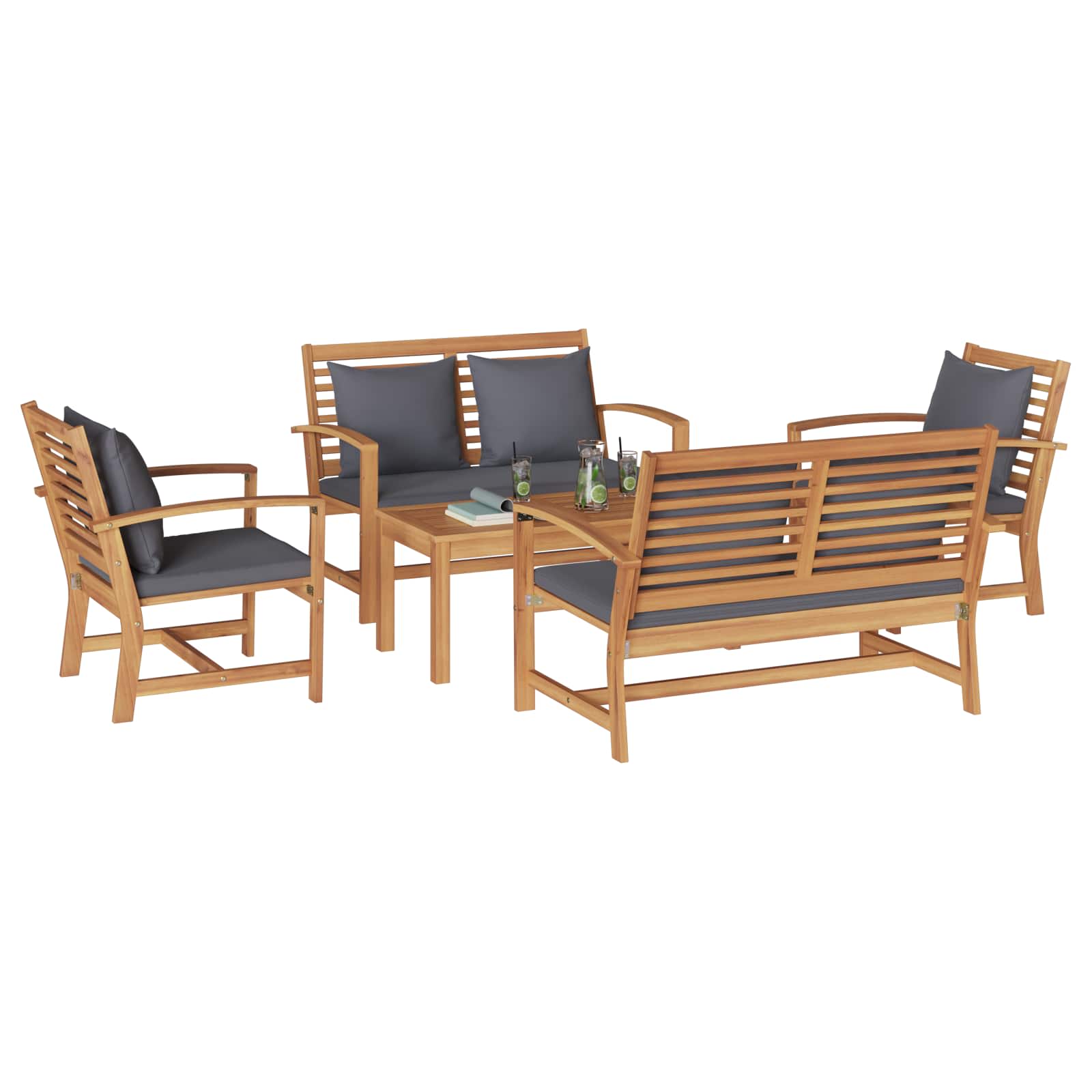 Set Divano da Giardino 5 pz Naturale Legno di teak solido
