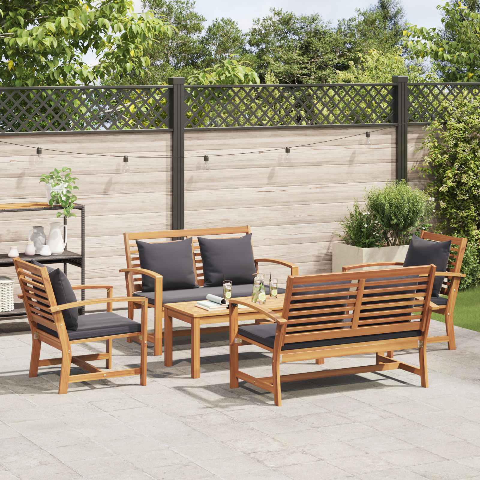 Set Divano da Giardino 5 pz Naturale Legno di teak solido