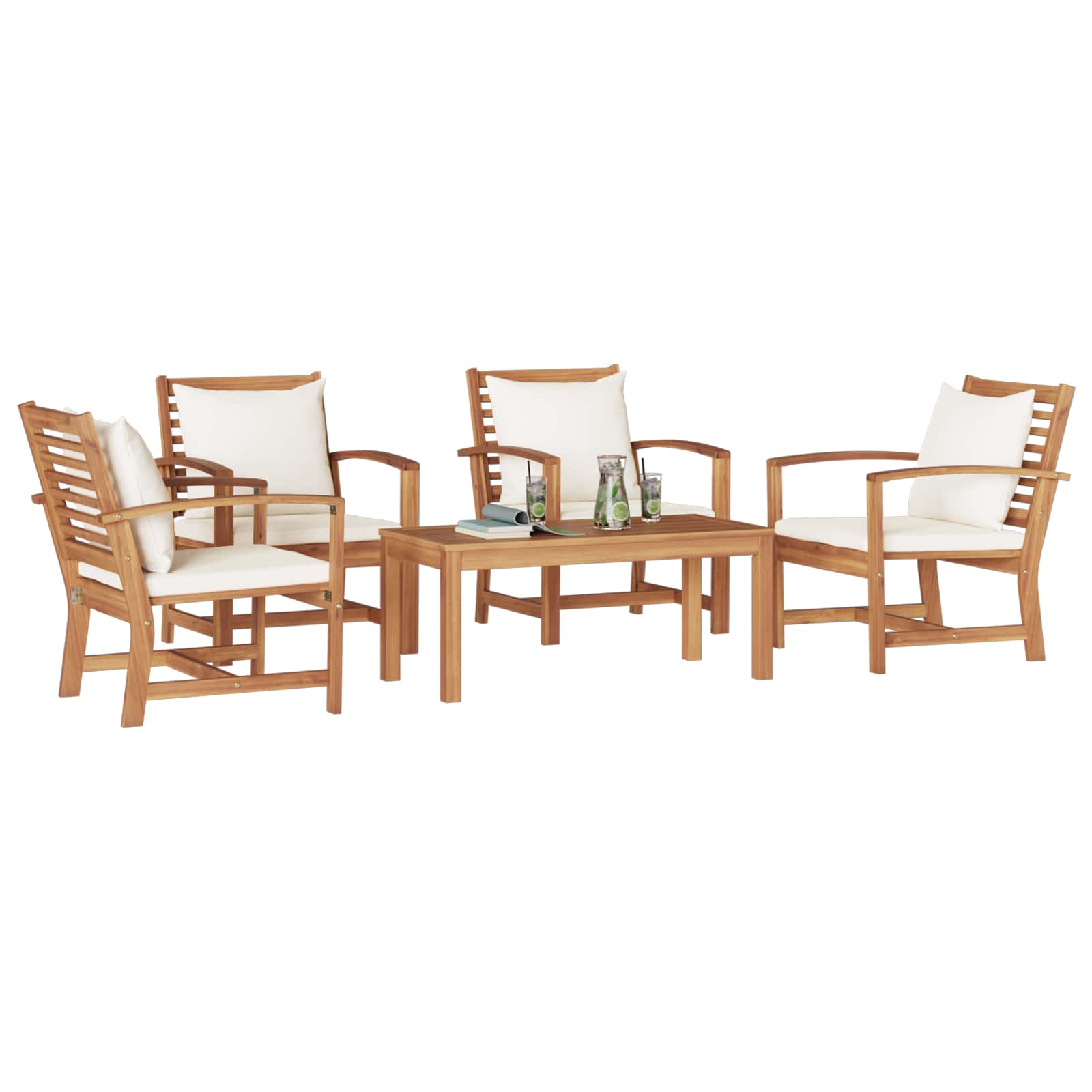 Set Divano da Giardino 5 pz Naturale Legno di teak solido