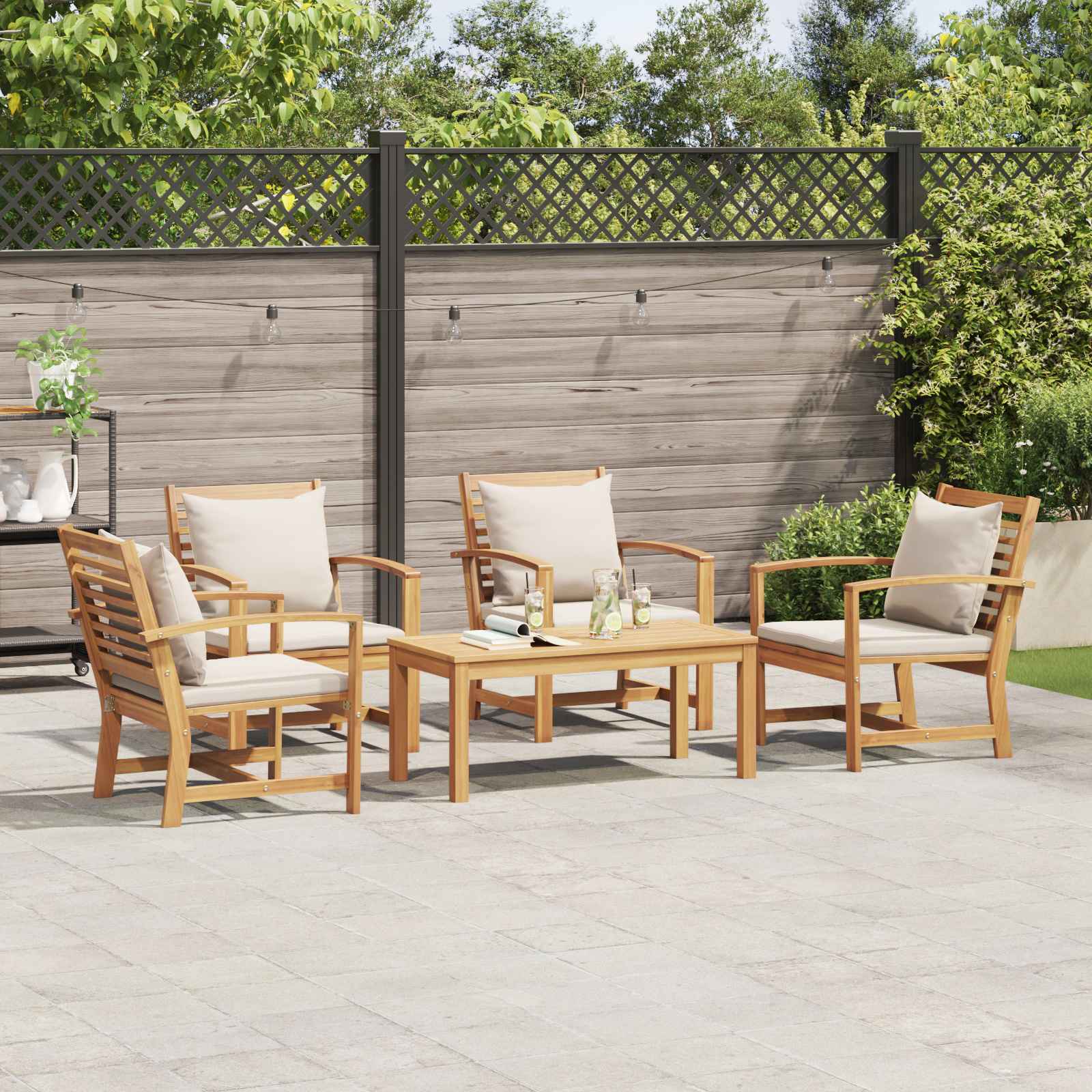 Set Divano da Giardino 5 pz Naturale Legno di teak solido