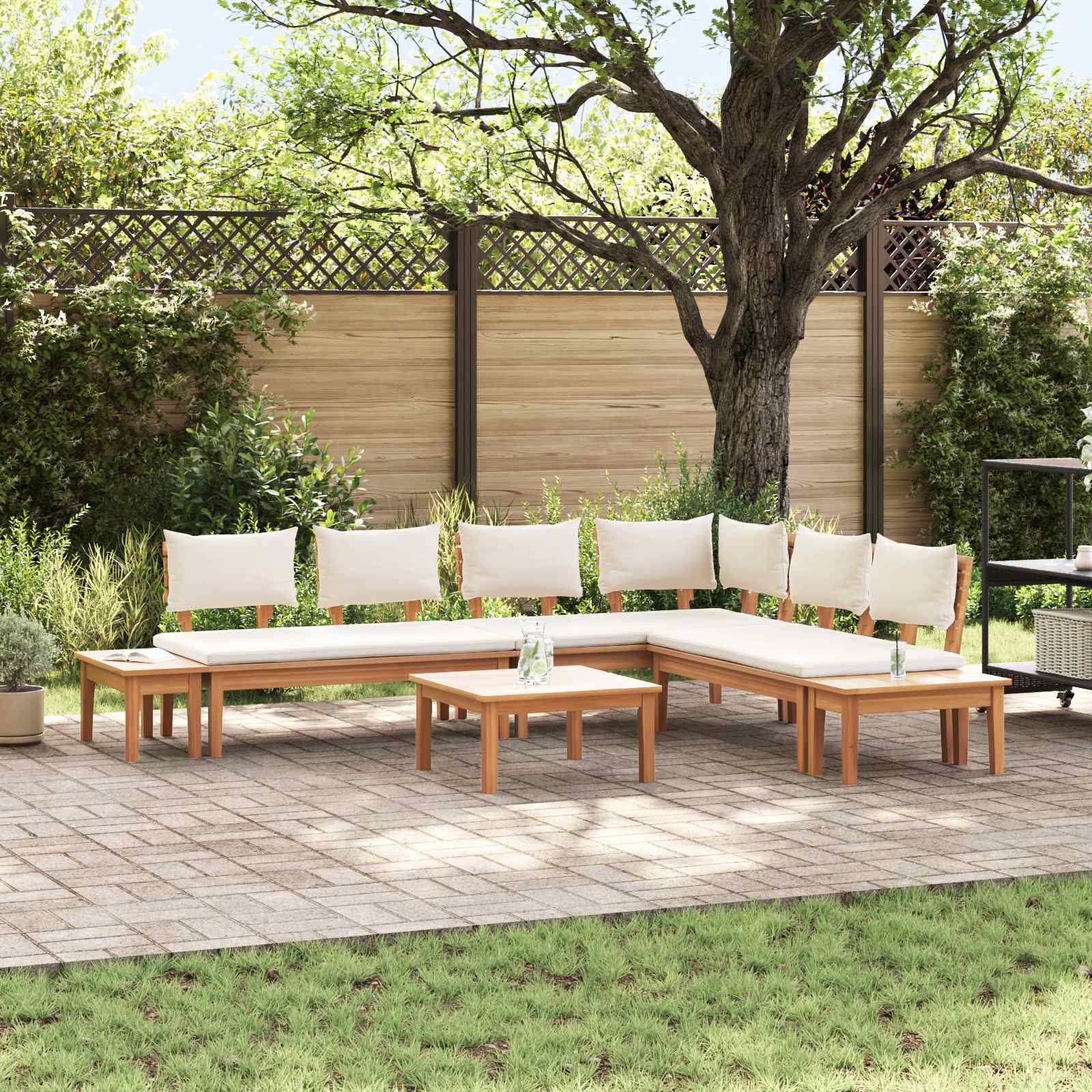 Set Divano da Giardino 4 pz Marrone e Crema