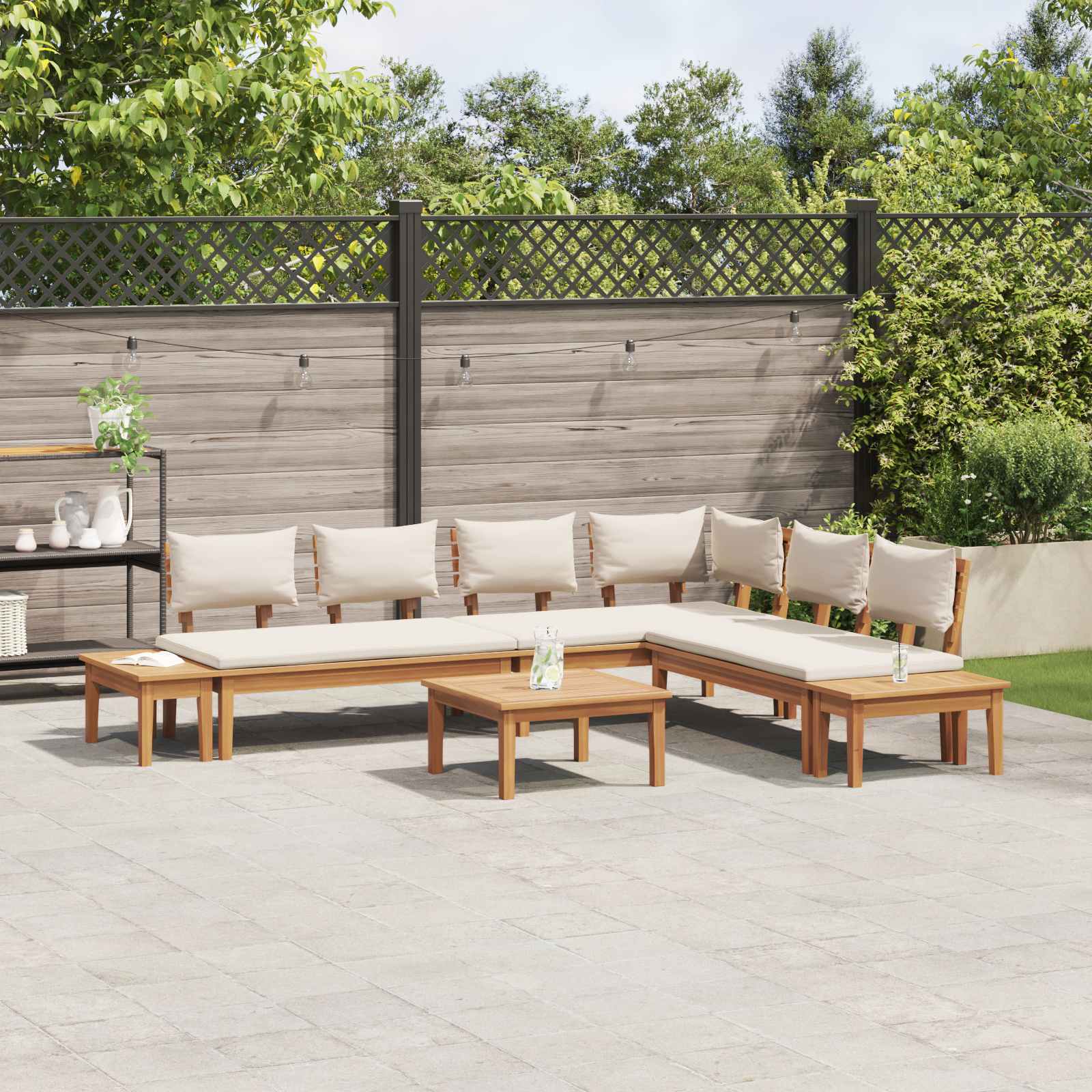 Set Divano da Giardino 4 pz Marrone e Crema