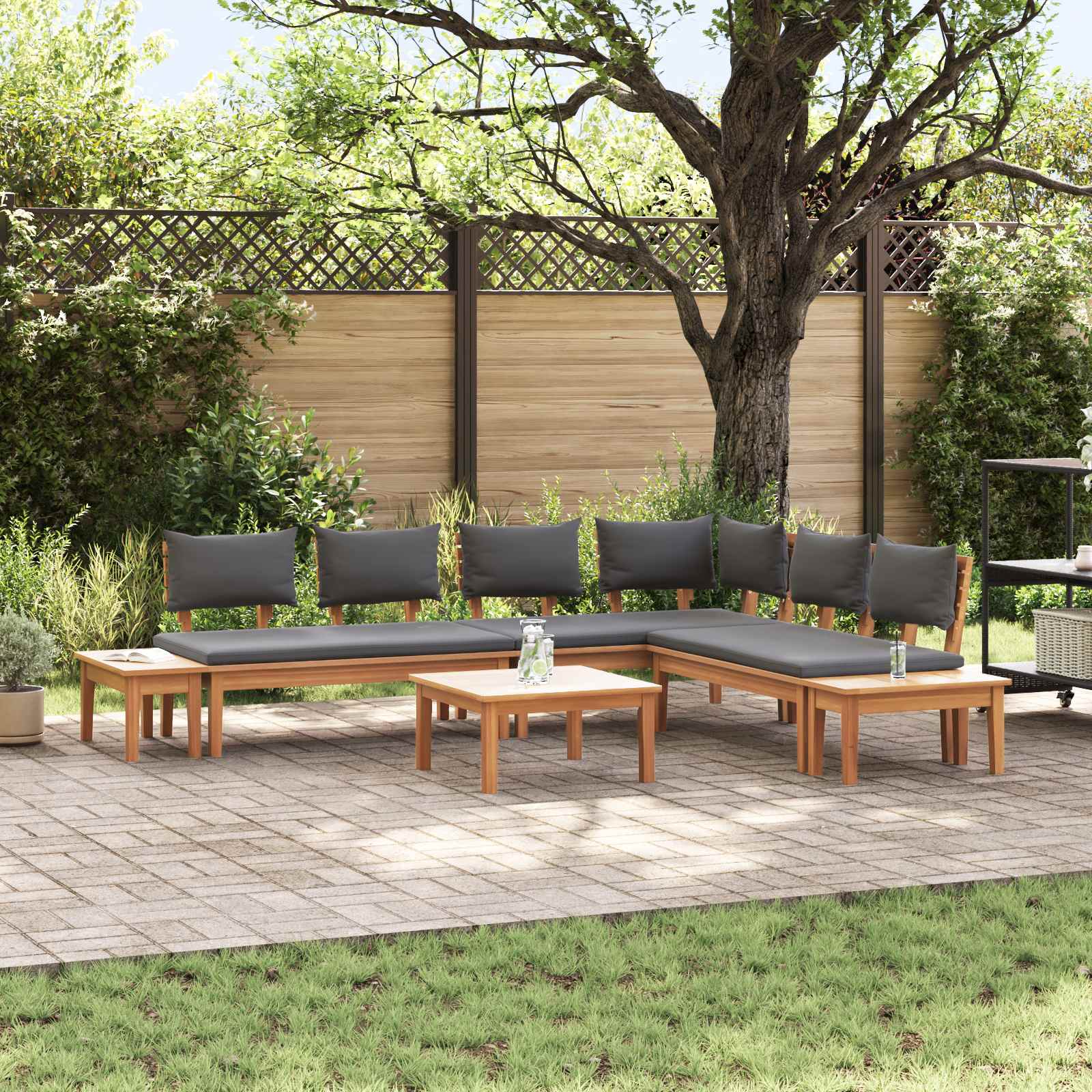 Set Divano da Giardino 3 pz Marrone e Grigio