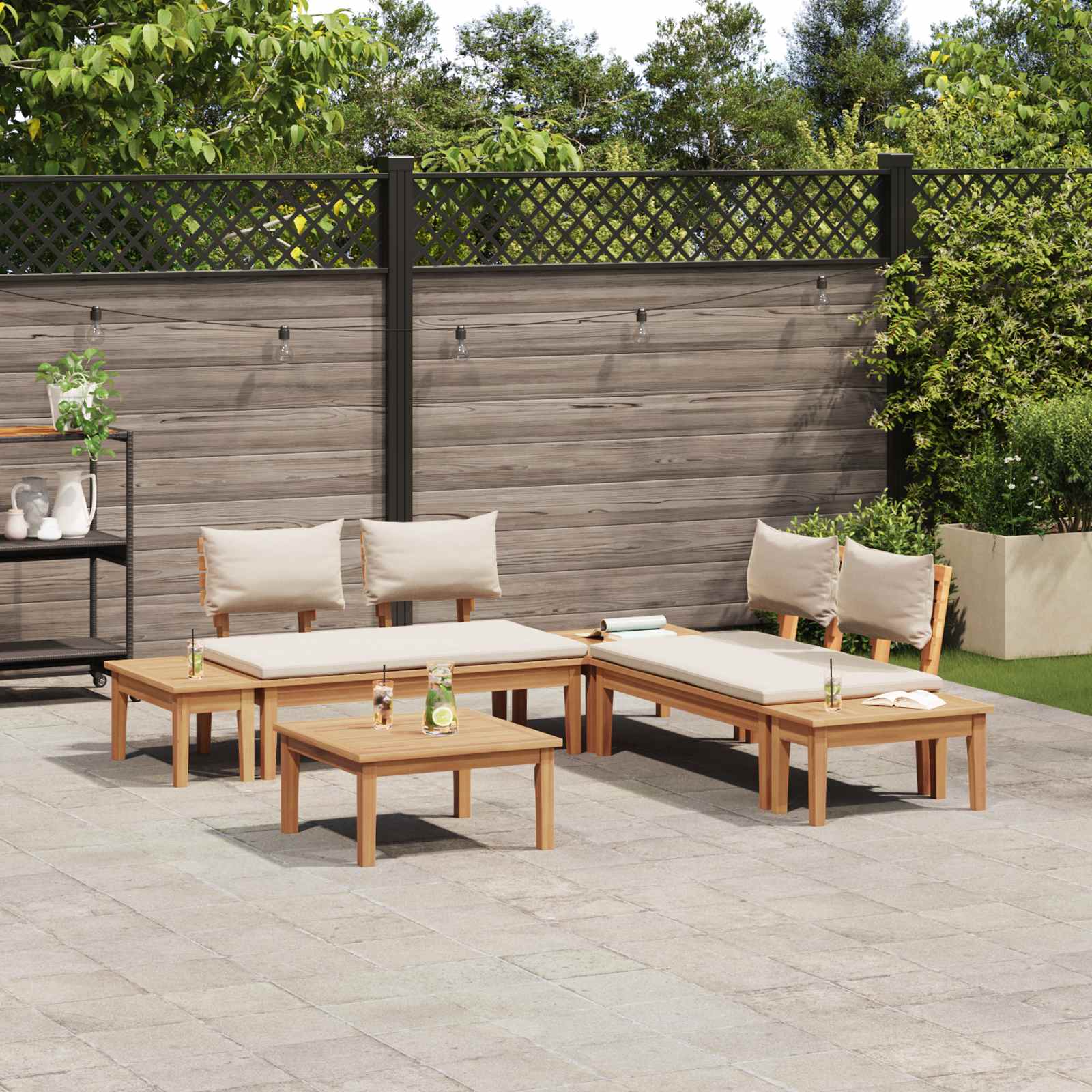 Set Divano da Giardino 3 pz Marrone e Crema
