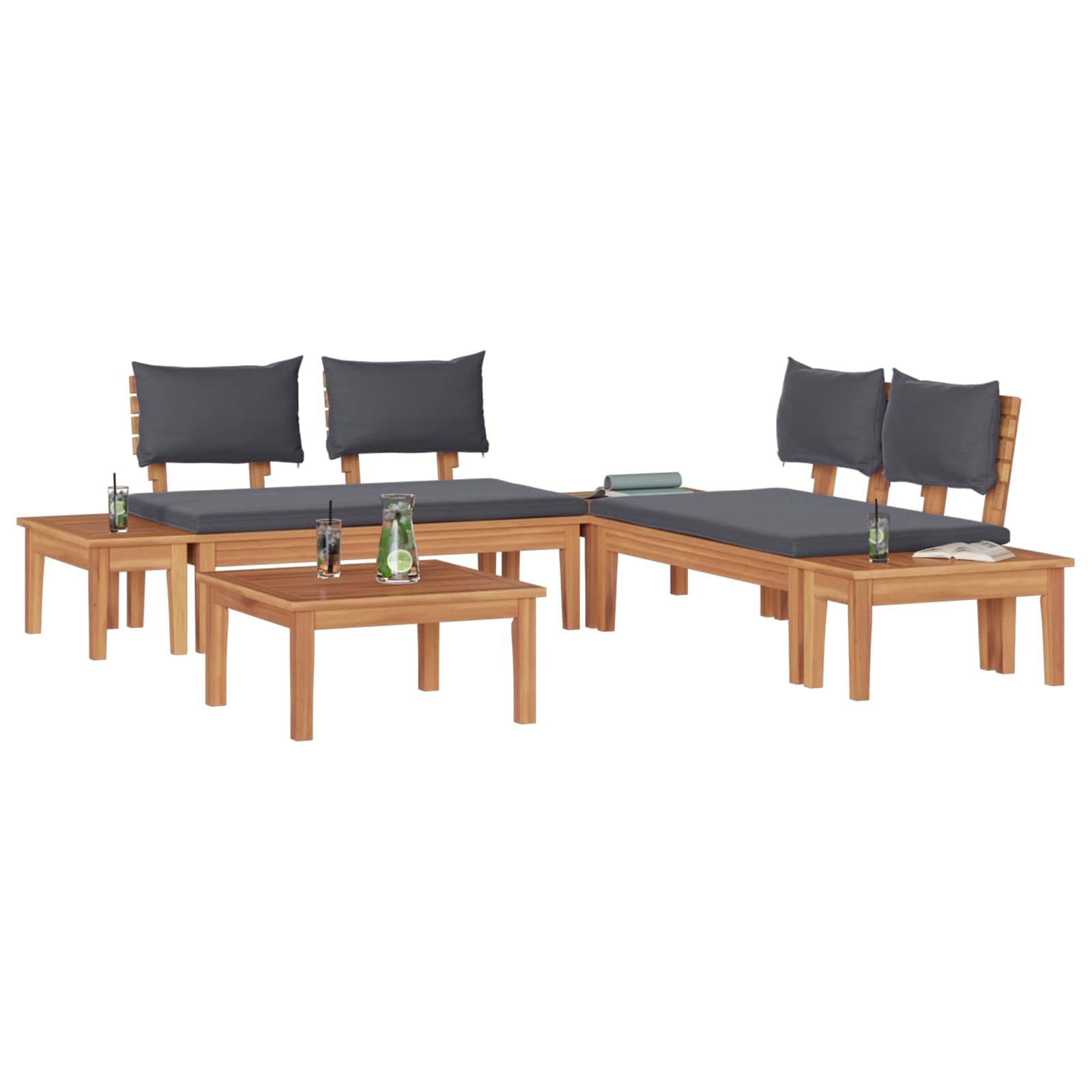 Set Divano da Giardino 3 pz Marrone e Grigio