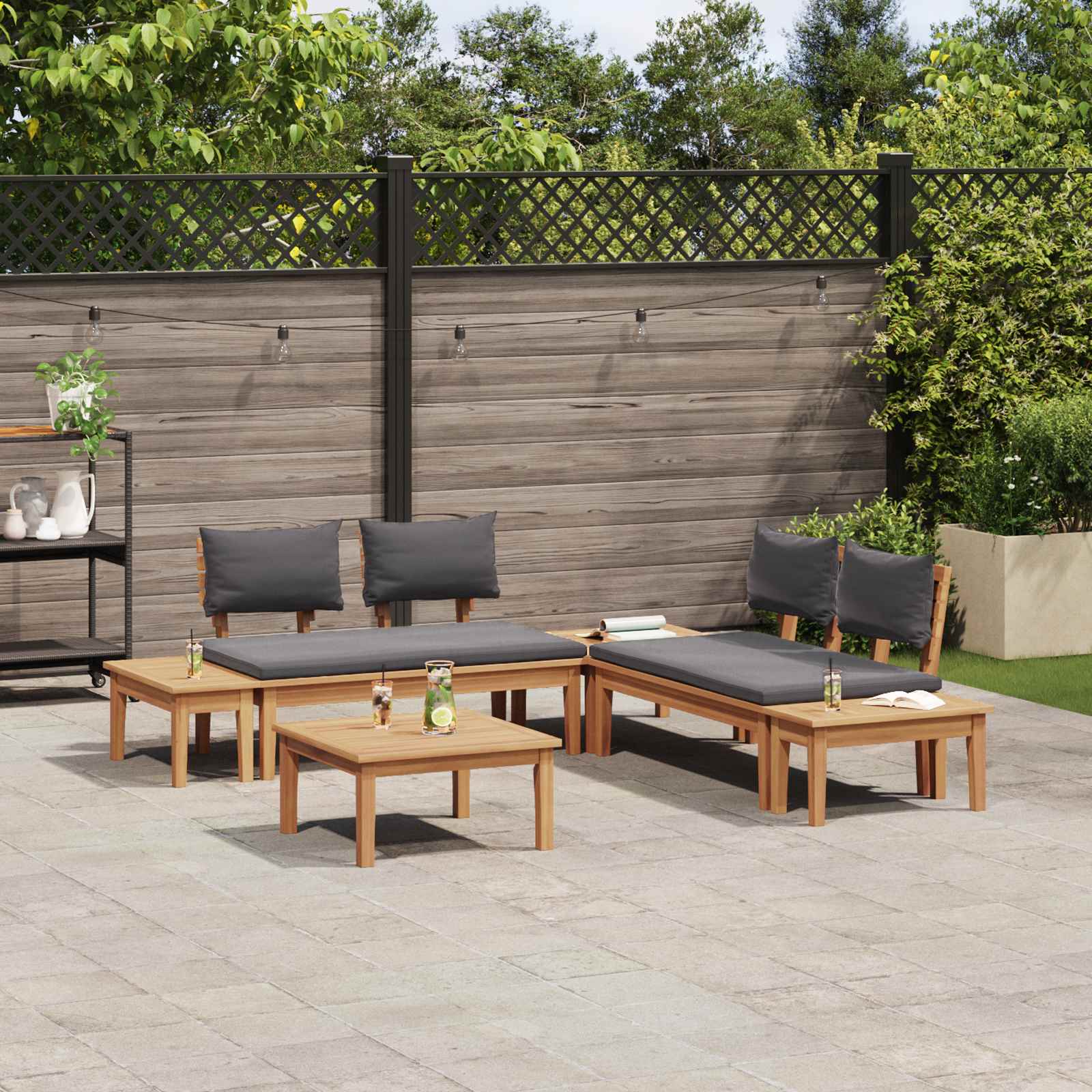 Set Divano da Giardino 3 pz Marrone e Grigio