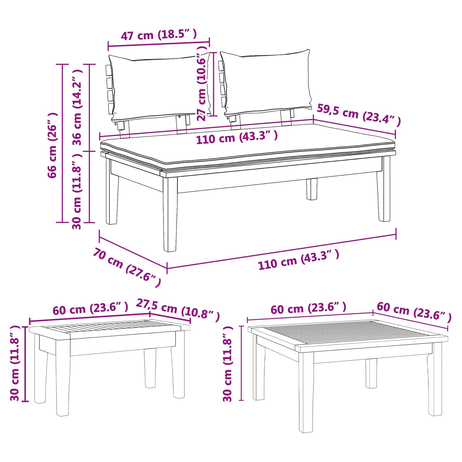 Set Divano da Giardino 3 pz Marrone e Grigio
