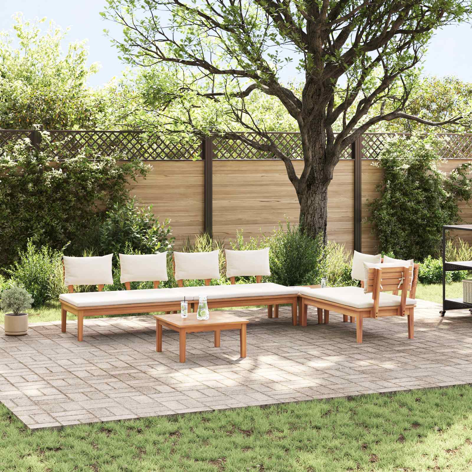 Set Divano da Giardino 5 pz Marrone e Crema
