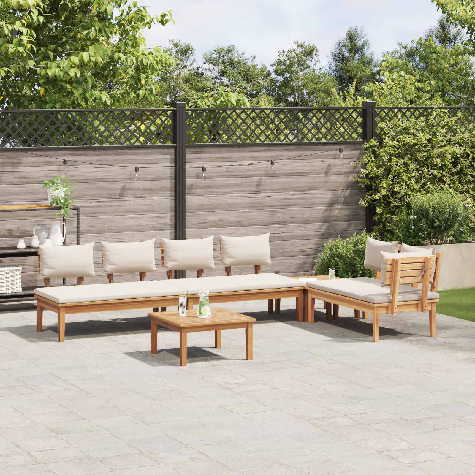 Set Divano da Giardino 5 pz Marrone e Crema