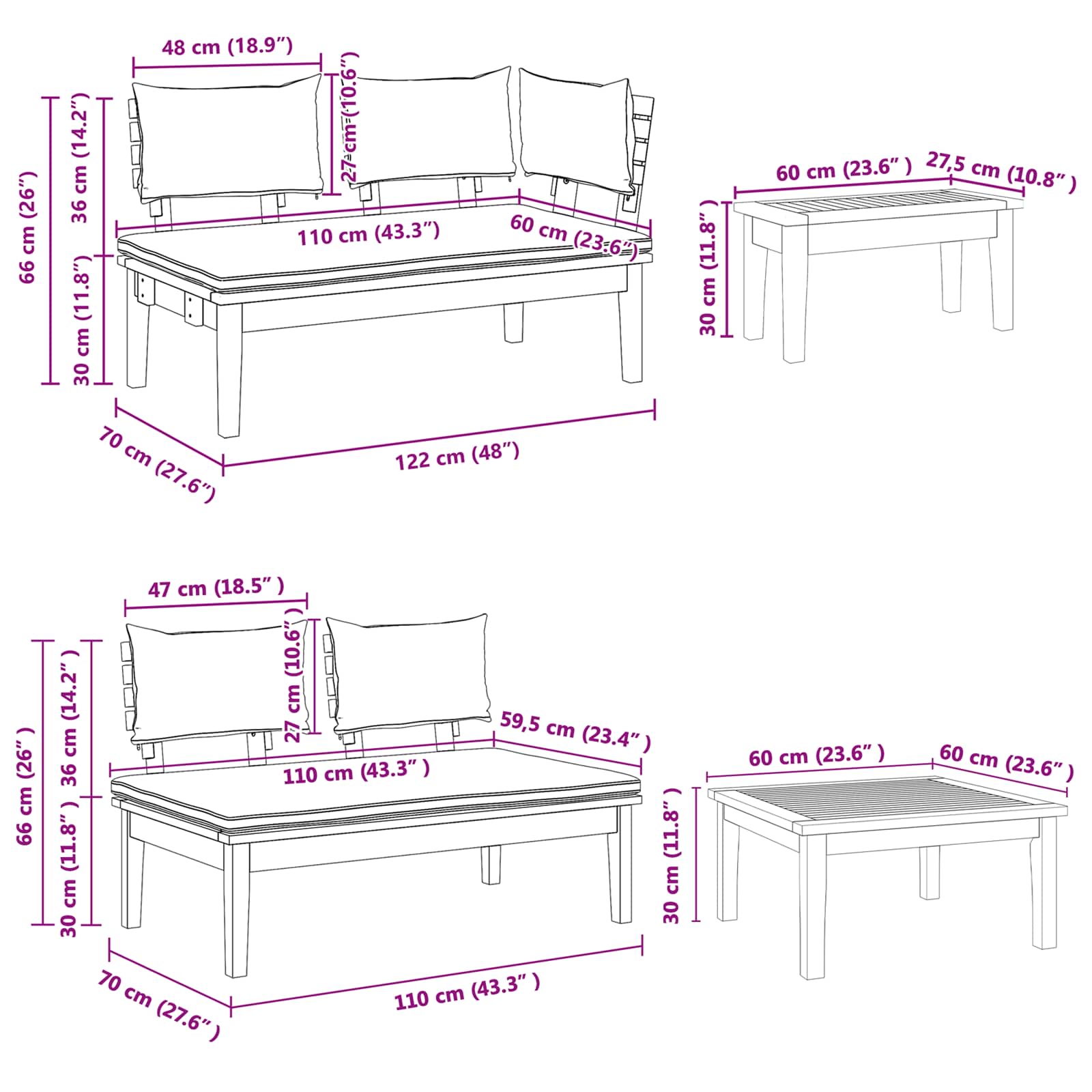 Set Divano da Giardino 5 pz Marrone e Grigio