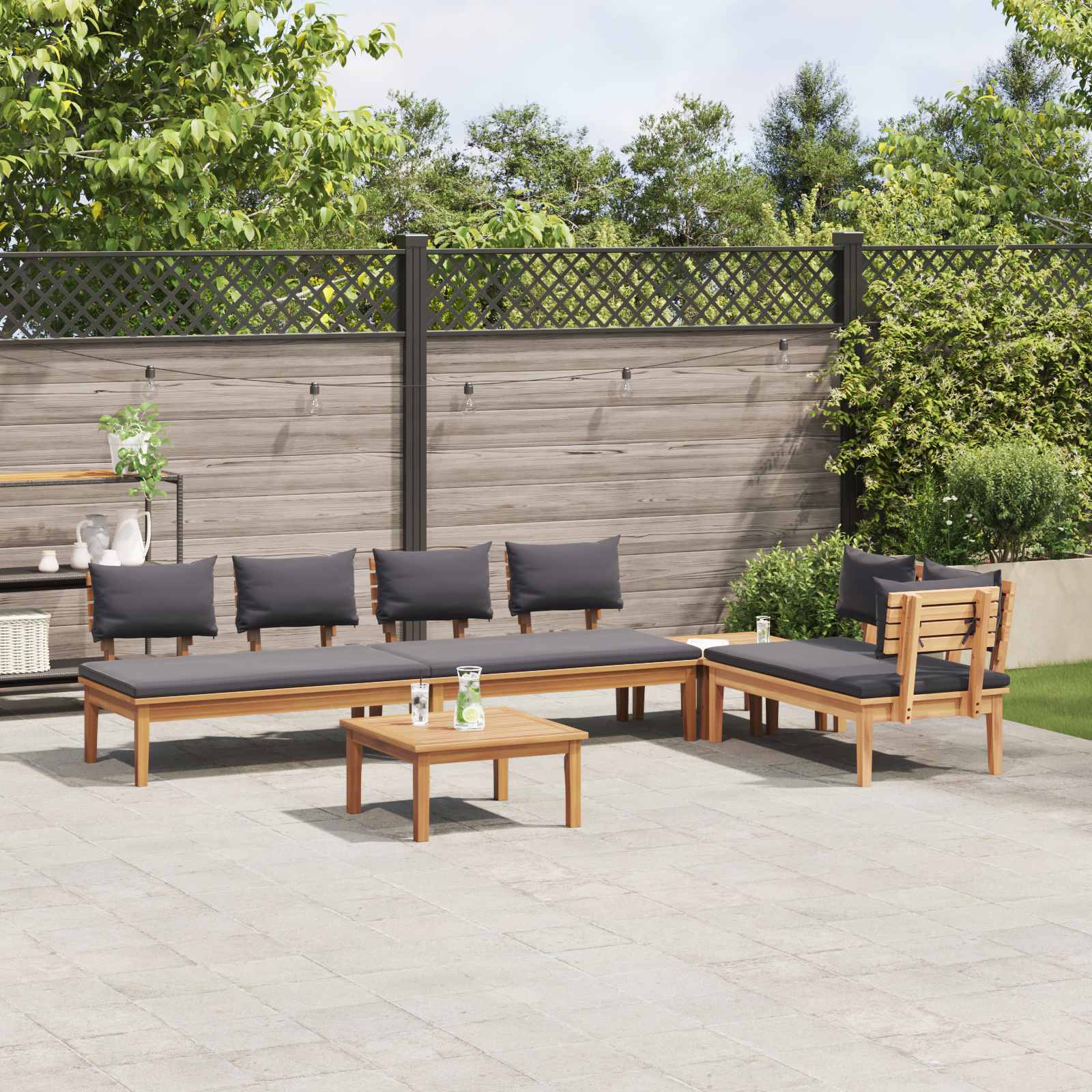Set Divano da Giardino 5 pz Marrone e Grigio