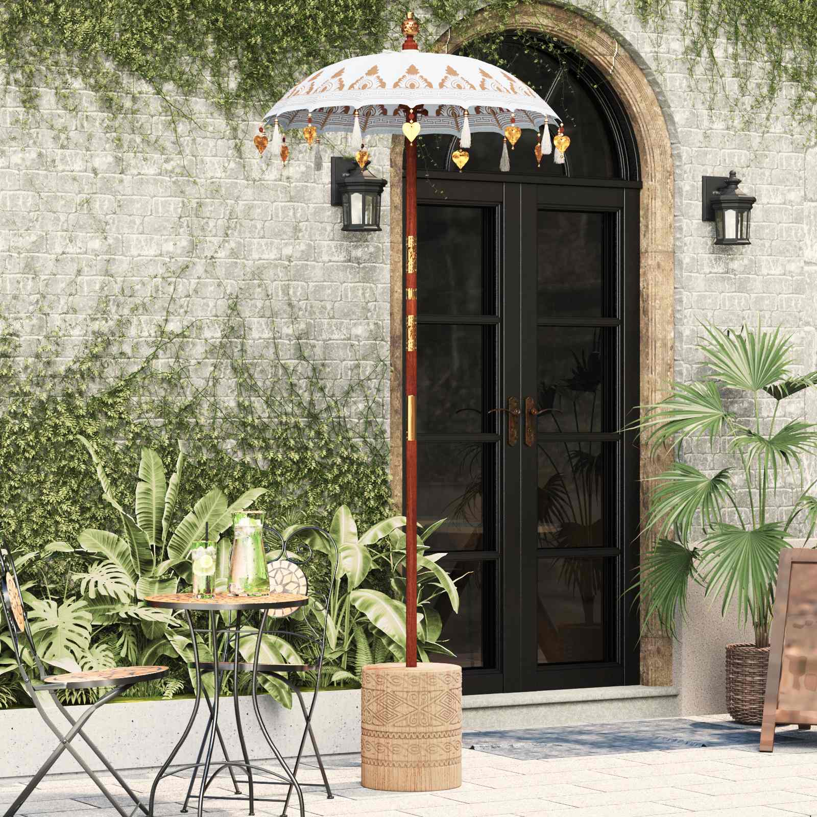 Ombrello balinese con base Crema 95 x 95 x 260 cm