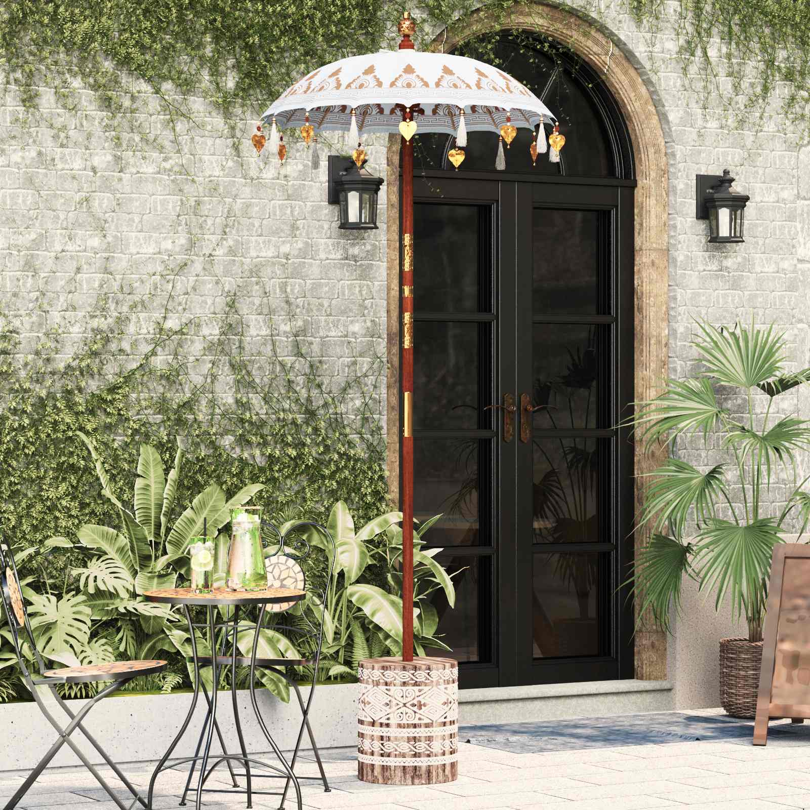 Ombrello balinese con base Crema 95 x 95 x 260 cm