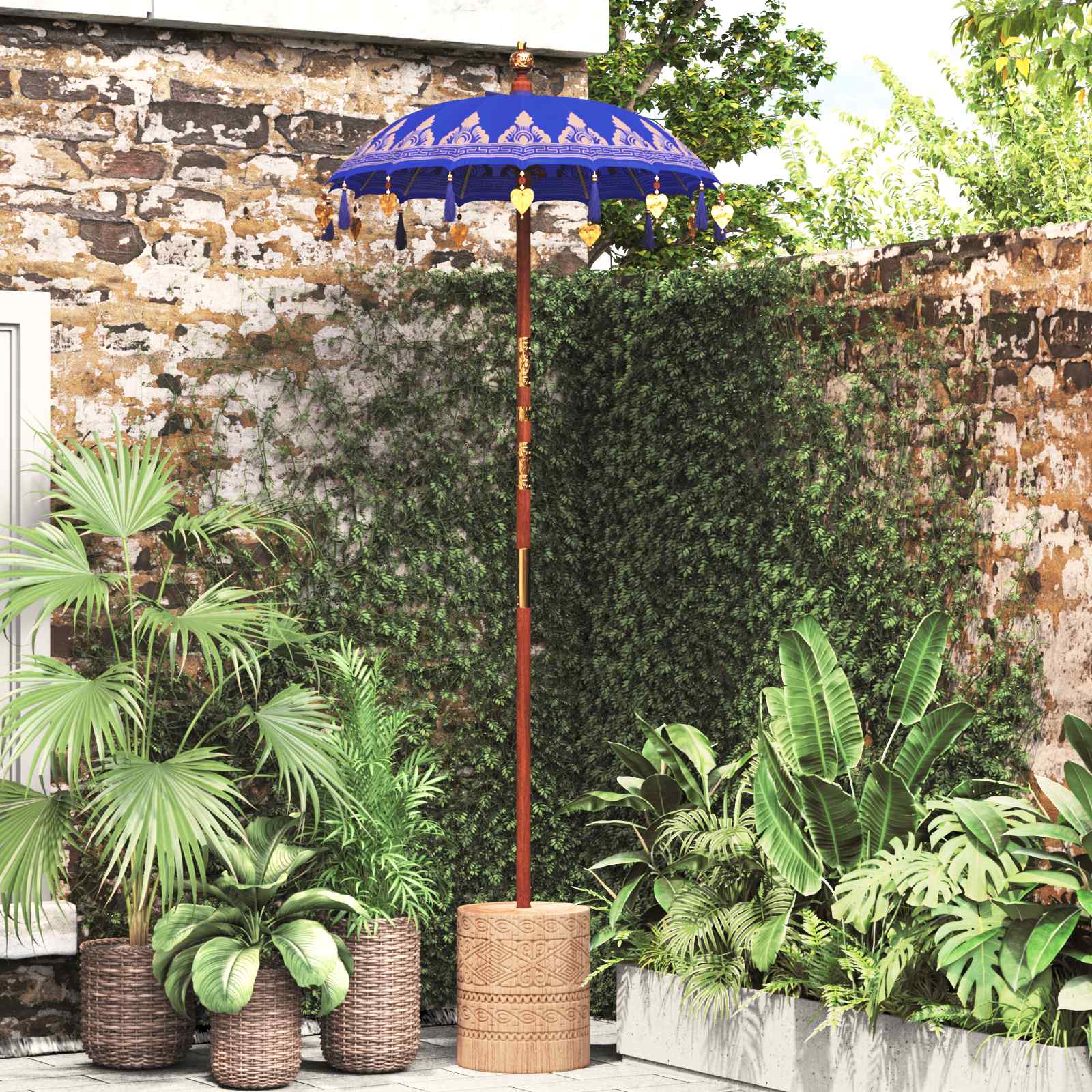 Ombrello balinese con base Blu 95 x 95 x 260 cm