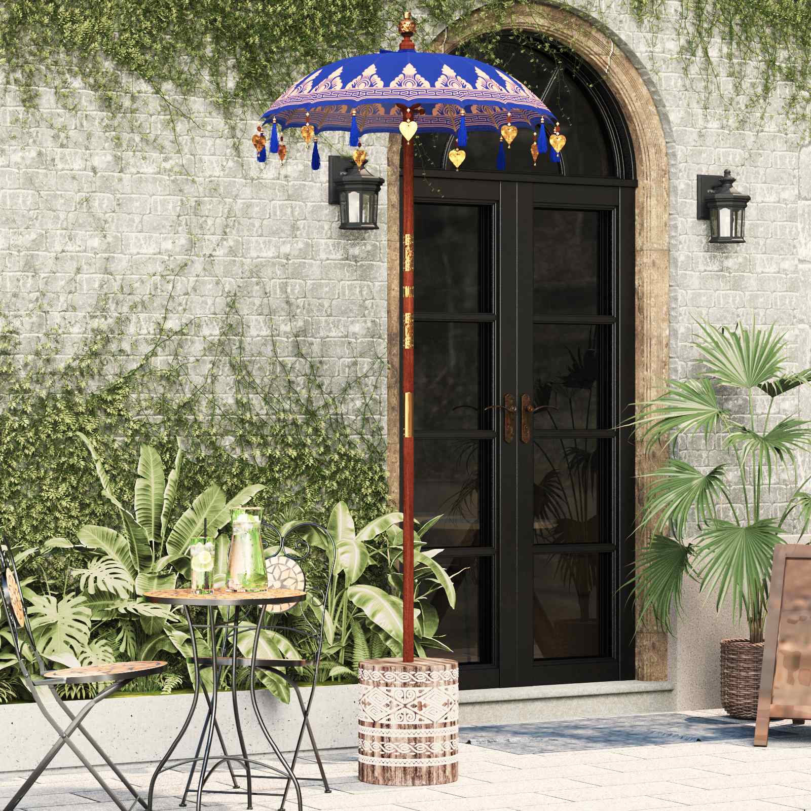 Ombrello balinese con base Blu 95 x 95 x 260 cm