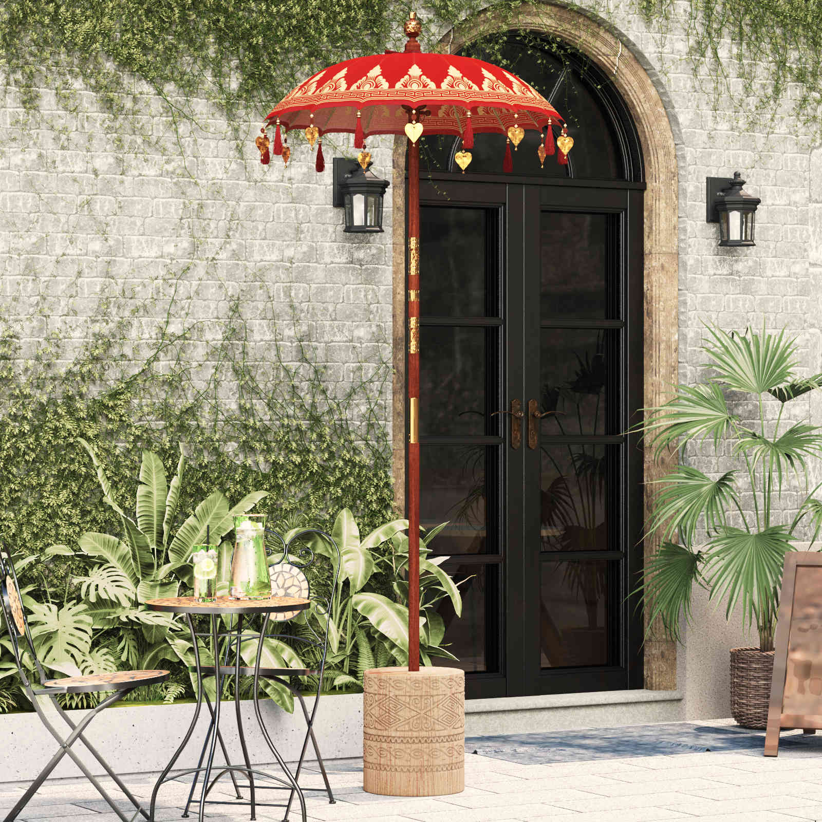 Ombrello balinese con base Rosso 95 x 95 x 260 cm