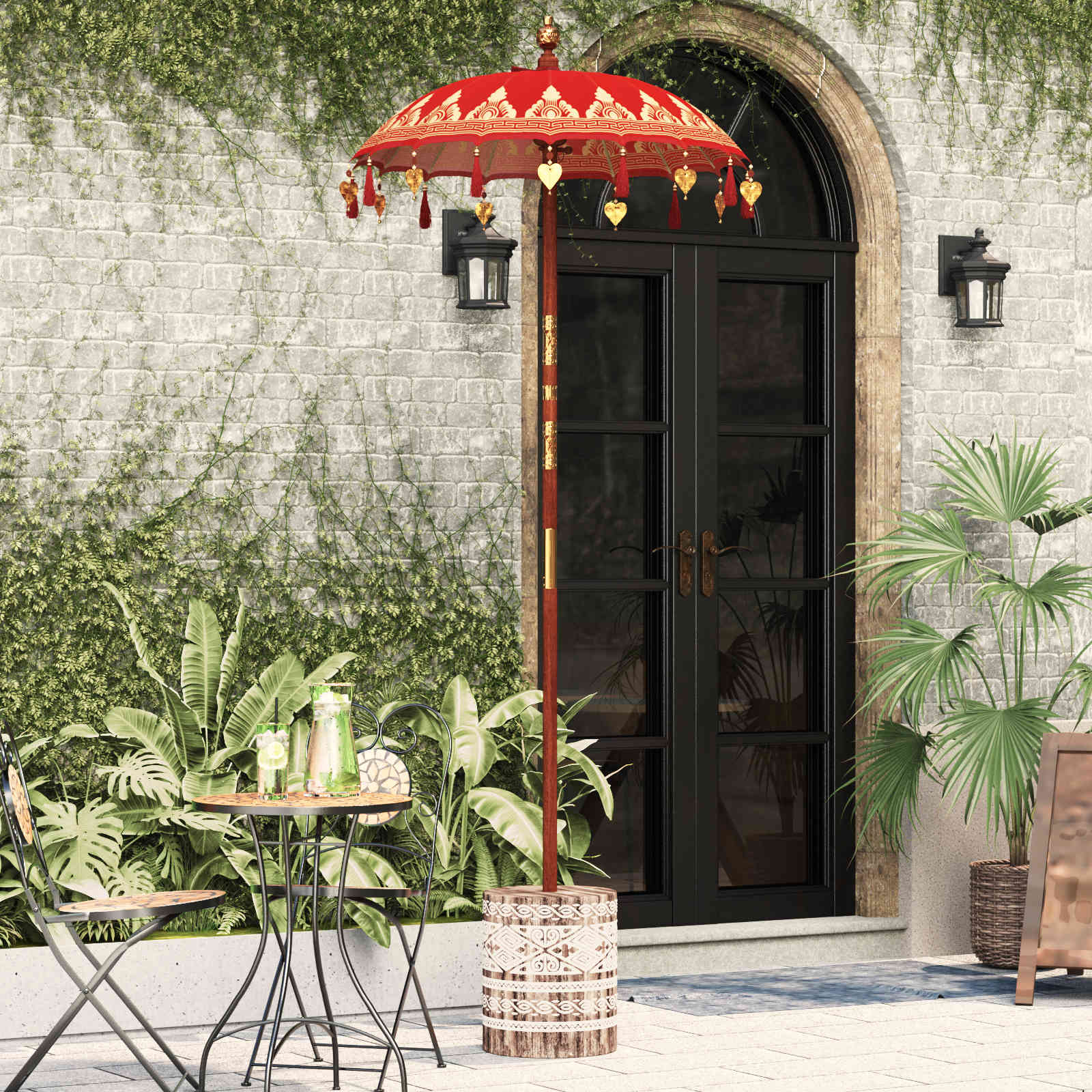 Ombrello balinese con base Rosso 95 x 95 x 260 cm