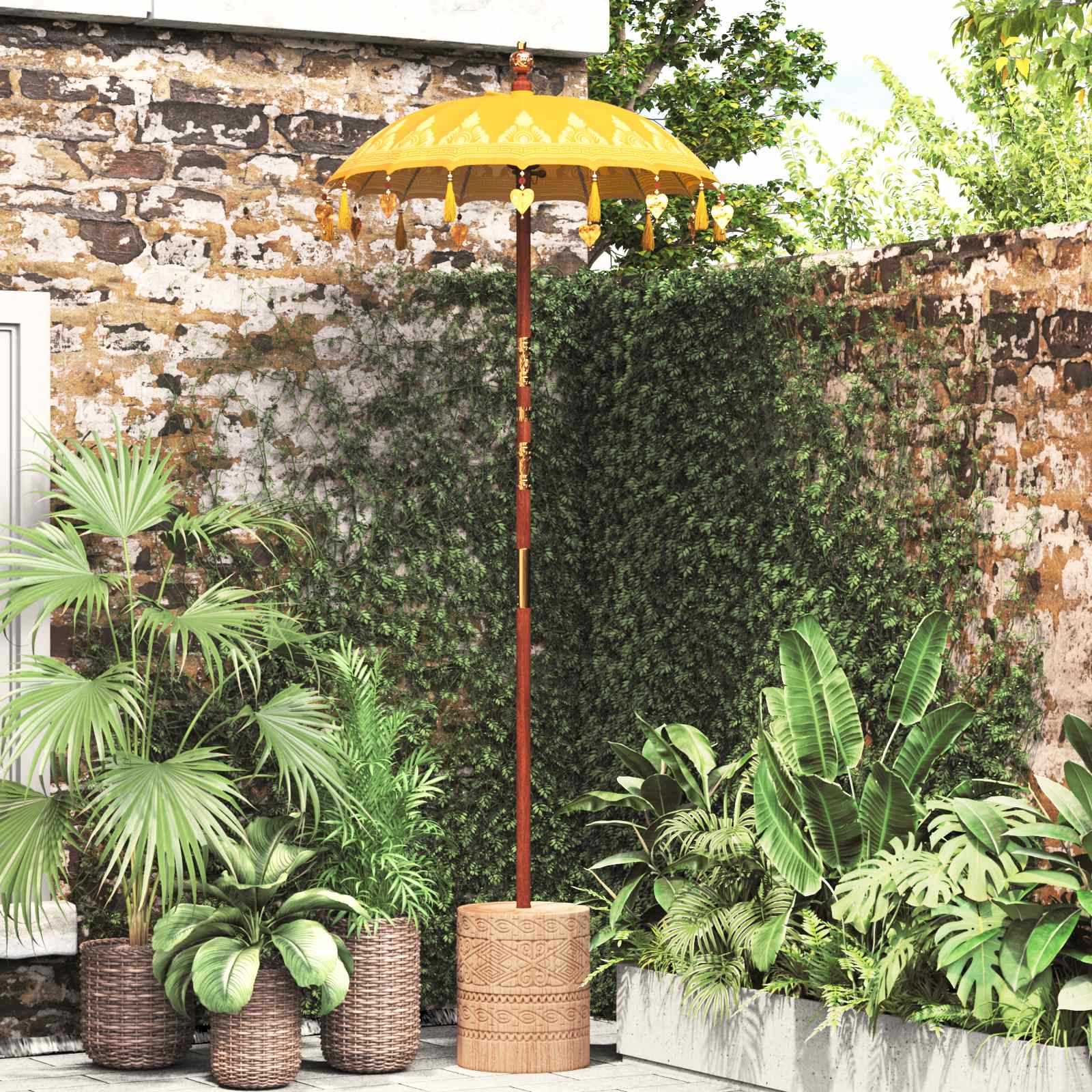Ombrello balinese con base Giallo 95 x 95 x 260 cm