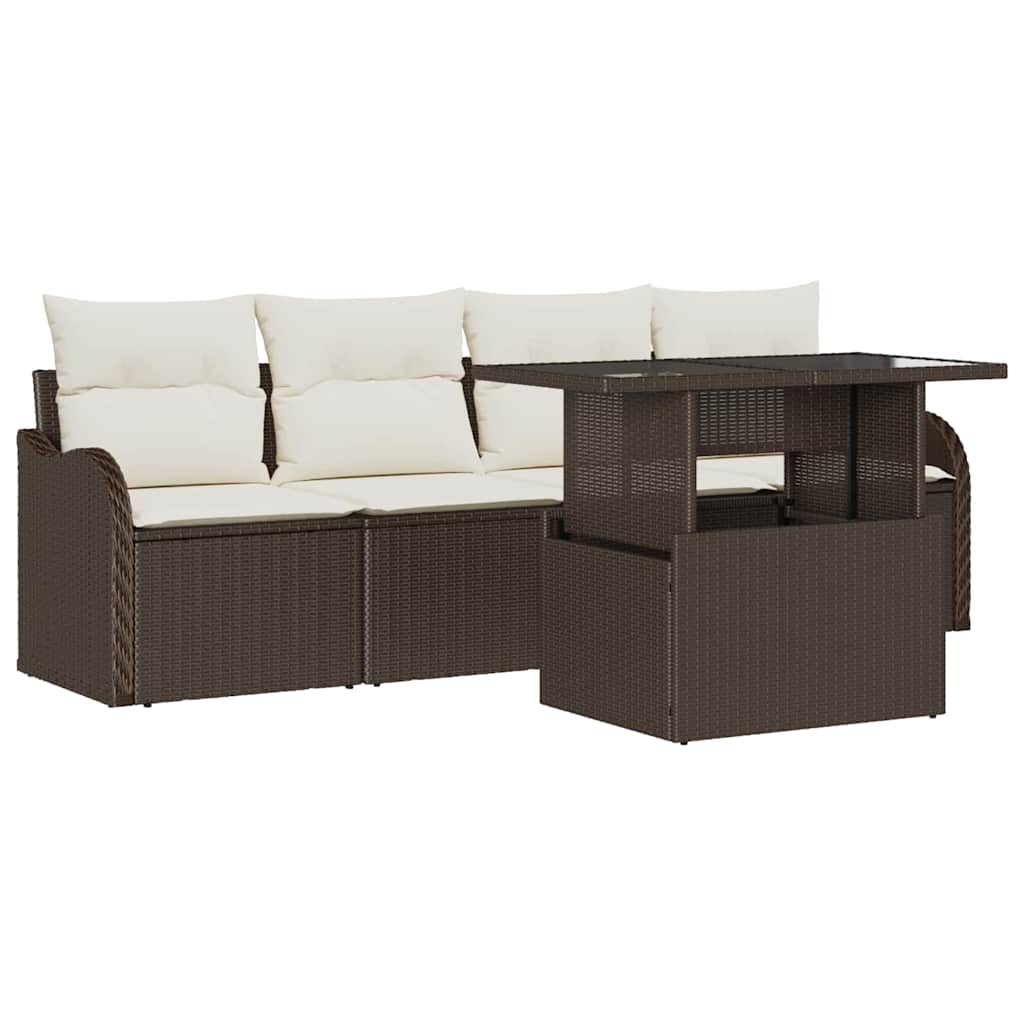 Set Divano da Giardino 5 pz 4-Numero di posti Marrone