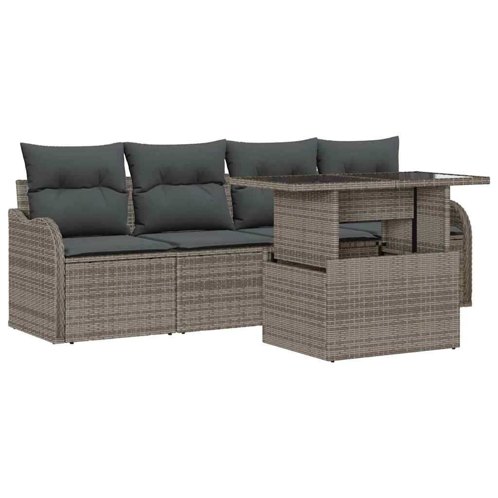 Set Divano da Giardino 5 pz 4-Numero di posti Grigio