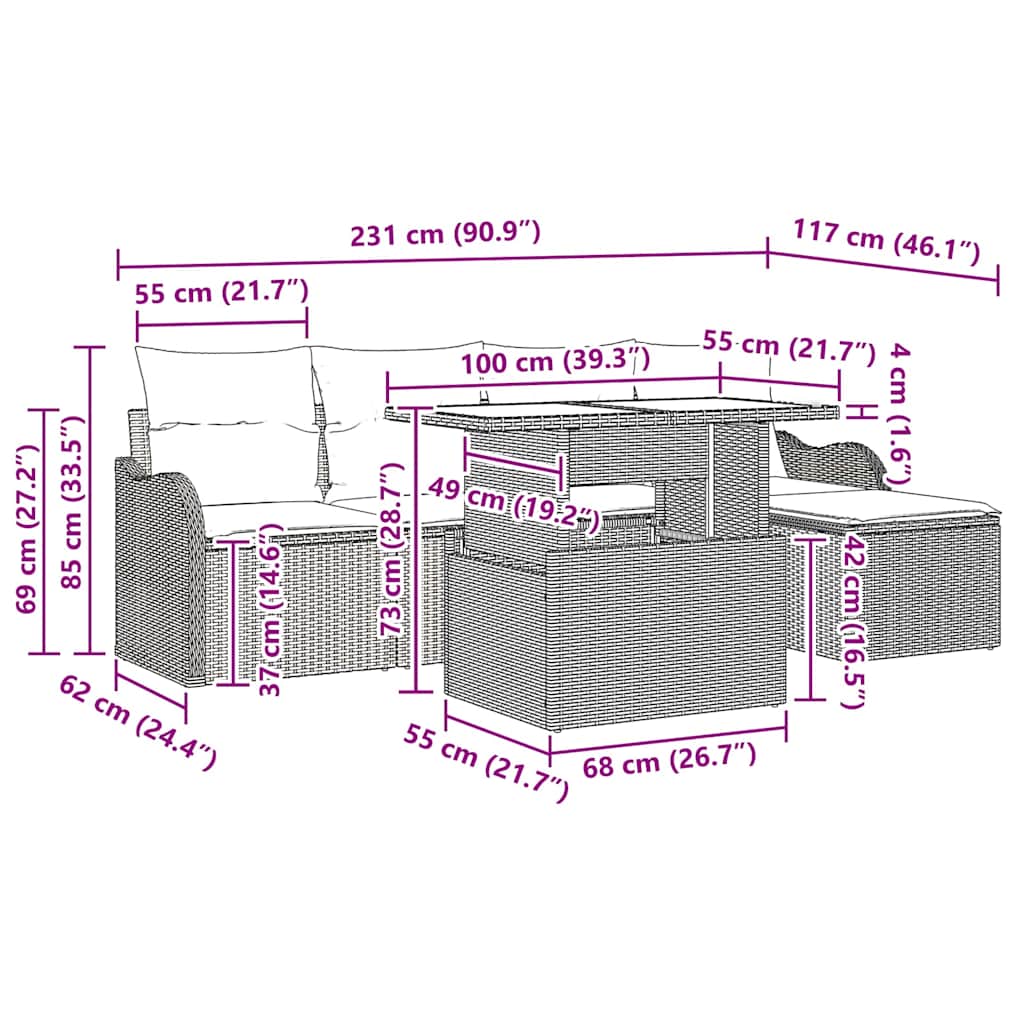 Set Divano da Giardino 6 pz Nero [Sintetico]: Polyrattan