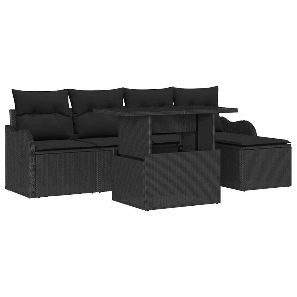 Set Divano da Giardino 6 pz Nero [Sintetico]: Polyrattan