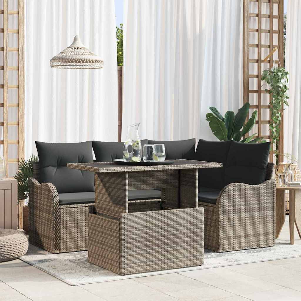 Set Divano da Giardino 5 pz Grigio Rattan in Polipropilene