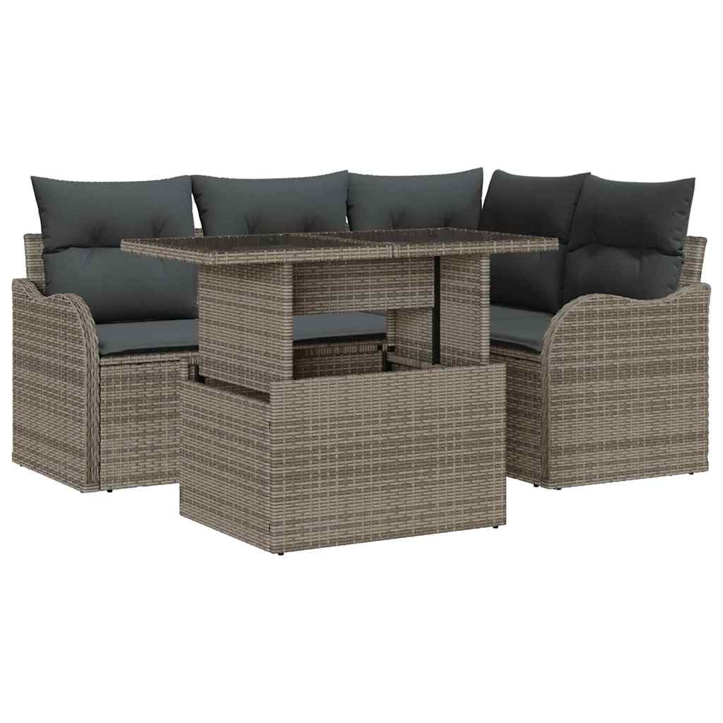 Set Divano da Giardino 5 pz Grigio Rattan in Polipropilene