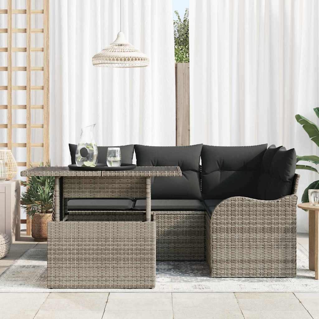 Set Divano da Giardino 5 pz Grigio Rattan in Polipropilene