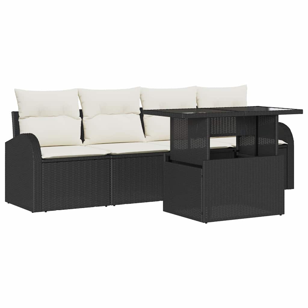 Set Divano da Giardino 5 pz Nero Rattan in Polipropilene
