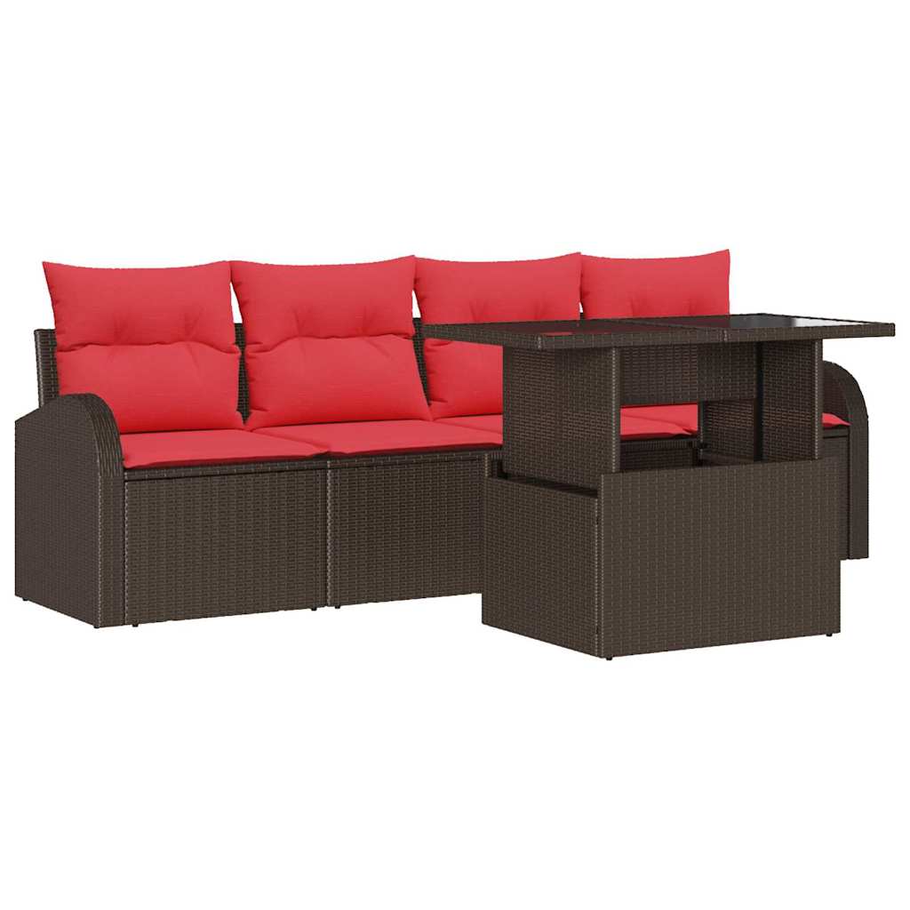 Set Divano da Giardino 5 pz Marrone Rattan in Polipropilene