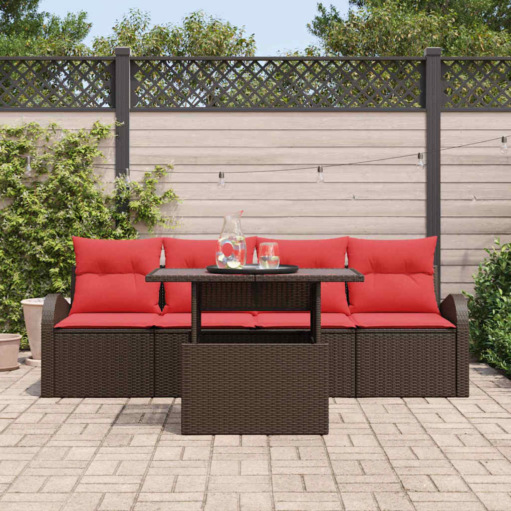 Set Divano da Giardino 5 pz Marrone Rattan in Polipropilene
