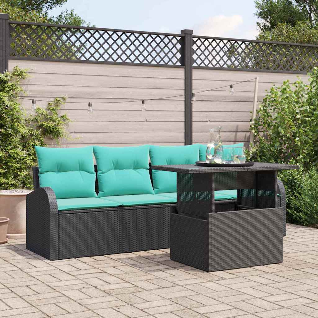 Set Divano da Giardino 5 pz Nero Rattan in Polipropilene
