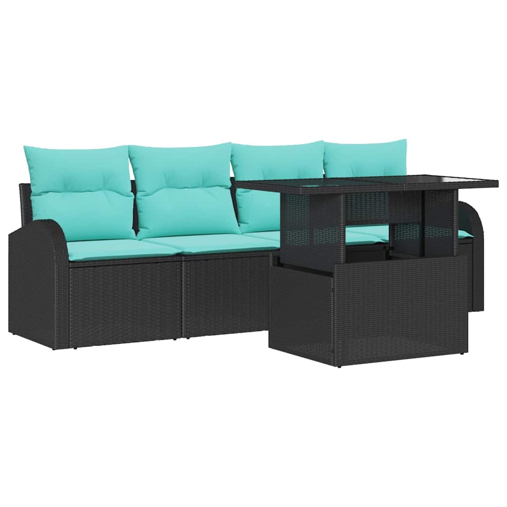 Set Divano da Giardino 5 pz Nero Rattan in Polipropilene