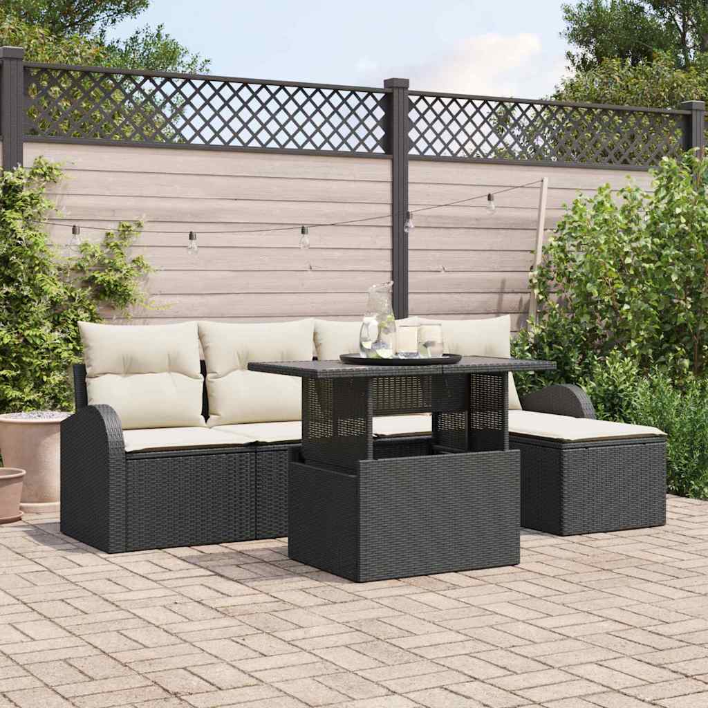 Set Divano da Giardino 6 pz Nero Poly Rattan