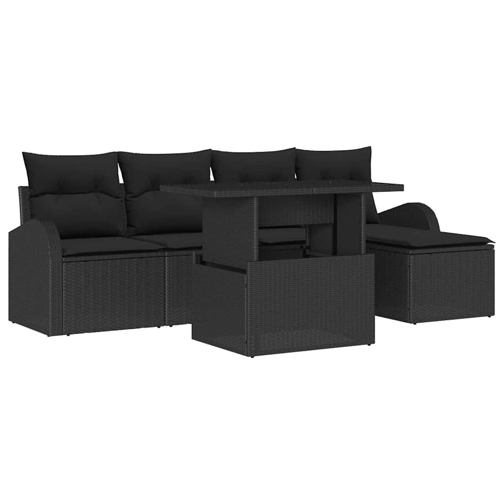 Set Divano da Giardino 6 pz Nero Poly Rattan
