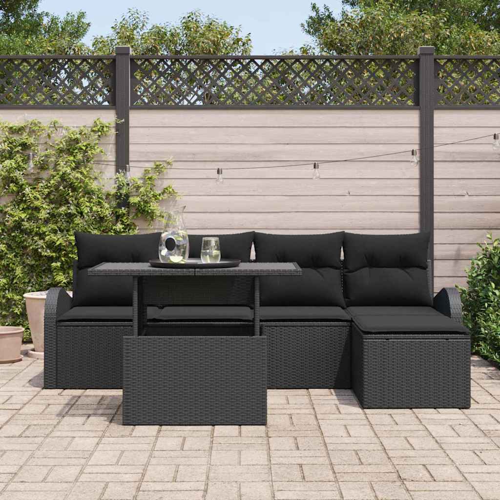Set Divano da Giardino 6 pz Nero Poly Rattan